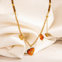 Collar SUMMLY de Acero Inoxidable Chapado en Oro de 18K, Resistente al Agua, Sin Deslustre, con Cuentas de Ámbar, Corazón, Sol y Ojo de Tigre, Estilo Boho para Mujer