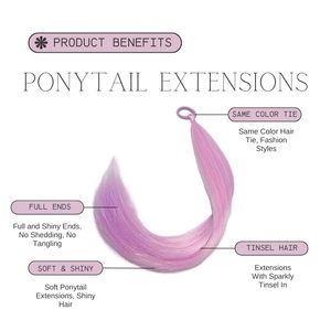 Extension per Coda di Cavallo Rosa e <span class=keywords><strong>Viola</strong></span> con Tinsel, <span class=keywords><strong>Capelli</strong></span> Sintetici per Donne e Ragazze con Elastico, Accessori per <span class=keywords><strong>Capelli</strong></span> per Giornate Speciali - Product Image 3