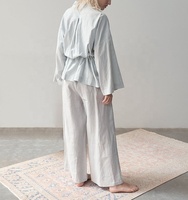 Pyjama en lin de couleur unie pour femmes, peignoir de maison, manches longues, grande taille, pantalon