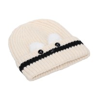 Gorro de punto jacquard cálido con imagen de perro adorable, de moda, con botón, para mujer, a prueba de viento, venta al por mayor transfronteriza.