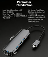 Échantillon disponible, faible MOQ, hub USB 3.0 Type C 4 ports avec port d'alimentation supplémentaire, connecteur en alliage d'aluminium, station d'accueil pour iMac, PC, ordinateur portable