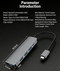 Muestra Disponible, MOQ Bajo, Hub Tipo C de 4 Puertos con Puerto de Alimentación Adicional, Conector Multipuerto de Aluminio Aeroespacial para <span class=keywords><strong>iMac</strong></span>, PC, Laptop, Dock - Product Image 4
