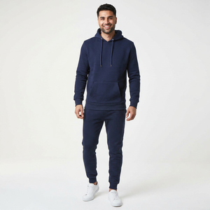 Conjunto de 2 Piezas de Sudadera con Capucha y Cremallera de Manga Larga de Algodón y Poliéster con Logotipo Personalizado, Traje Deportivo Transpirable de Secado Rápido para Hombre - Product Image 1