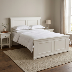 Cadre de lit double européen haut de gamme – Construction vintage en bois Radiata/MDF pour des chambres spacieuses et confortables (Noir/Blanc) - Product Image 6