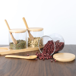 Tapa hermética Cocina cuadrada Almacenamiento en el hogar Frascos de vidrio Contenedores <span class=keywords><strong>con</strong></span> tapas de bambú y <span class=keywords><strong>cuchara</strong></span> - Product Image 5