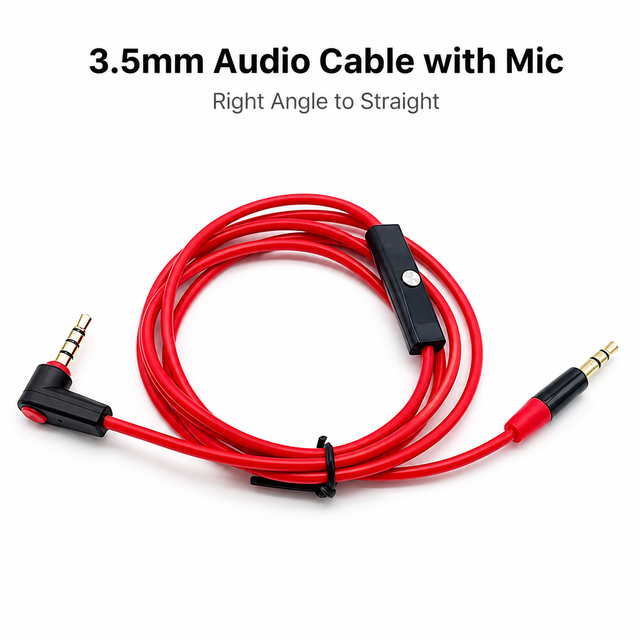 3.5mm Audio Cable with Mic and Remote 90 Degree Right Angle Headphone Replacement Cord for Beats