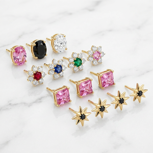 JUSNOVA - Aretes de Acero Inoxidable para Mujer, Chapados en Oro de 18 Quilates, con <span class=keywords><strong>Circonitas</strong></span> Multicolores, Diseño de Flores y Estrellas, Joyería Impermeable - Product Image 1