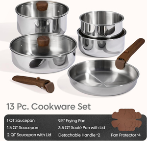 <span class=keywords><strong>Set</strong></span> di Pentole in Acciaio Inox Tri-Ply da 13 Pezzi con Manico Staccabile, <span class=keywords><strong>Set</strong></span> da Cucina per Induzione e Campeggio - Product Image 2
