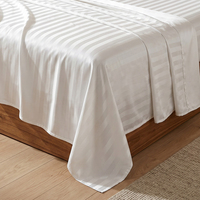 Parure de lit 3-en-1 en satin 100 % polyester rayé, drap plat à rayures de satin de 3 cm de large avec 2 taies d'oreiller, linge de lit de luxe