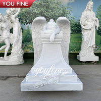 Statue d'ange pleurant de cimetière antique en marbre naturel douloureux pour pierre tombale
