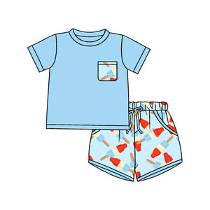 Conjuntos de 2 Piezas para Niños, Camiseta y Pantalones Cortos con Estampado de Paletas de Helado para Primavera/Otoño, 95% Algodón, 5% Elastano, Venta al Por Mayor - Product Image 3