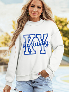 Sudadera Blanca con Logo de Kentucky KY para Mujer, Cuello Redondo, Corte Regular, Tejido de Algodón, Estilo Urbano Holgado, Ropa de Otoño - Product Image 4