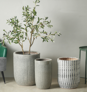 Juego de diseño moderno de 3 <span class=keywords><strong>macetas</strong></span> redondas <span class=keywords><strong>grandes</strong></span> de cerámica para jardinería con orificio de drenaje - Product Image 3