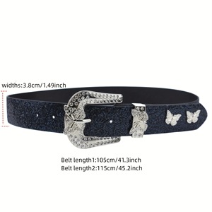 Women's Rhinestone <b>Belt</b> Western Style Casual <b>Sparkly</b> Crystal Encrusted PU Leather D-ring Alloy Buckle Asymmetry Design for Jeans - Product Image 4