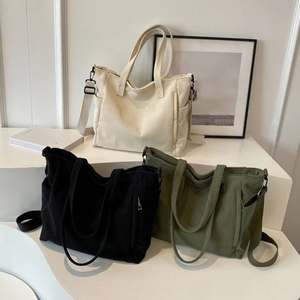 Sac à main en <span class=keywords><strong>velours</strong></span> rayé tendance, style simple, sac à bandoulière en <span class=keywords><strong>velours</strong></span> côtelé, couleur unie, grande capacité, sac fourre-tout pour femme pour les trajets quotidiens - Product Image 1