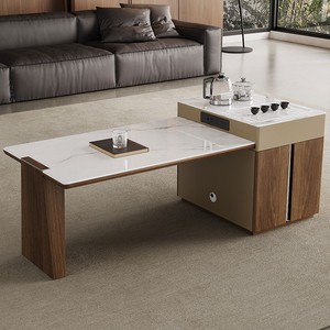 Nuovo Stile Tavolino da Caffè in Pietra Microcristallina con Struttura in Legno, Minimalismo Italiano di Lusso per Piccoli Appartamenti, Soggiorno e Casa - Product Image 2