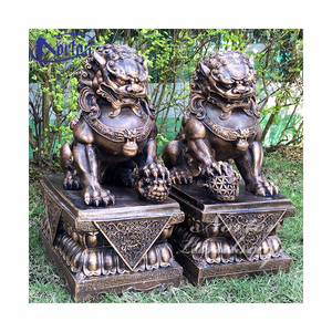 Toptan ucuz fiyat açık kapısı giriş bakır bronz pirinç anakara çin güney Fu Foo köpek aslan heykelleri heykel satış - Product Image 3