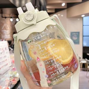 Cute <b>Plastic</b> Water Bottle With <b>Straw</b> Large Capacity Portable For Women Students Sports Use - Product Image 4