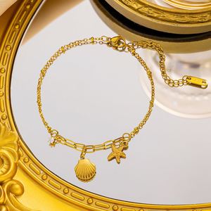 Collar y Pulsera con Colgante de Estrella de Mar y Concha, Chapado en Oro de 18K, Resistente al Agua y al Deslustre, Juego de Joyería Fina de Acero Inoxidable - Product Image 3