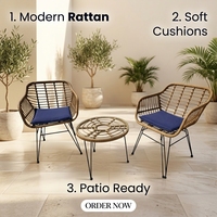 Ensemble bistrot de patio 3 pièces en rotin avec 2 fauteuils rembourrés, mobilier d'extérieur en osier pour balcon