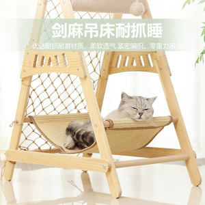 Estructura de madera maciza para gatos de 2 niveles, resistente al desgaste, con rascador, hamaca y nido para gatos de interior. - Product Image 2