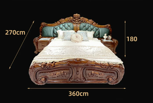 Lit double de style européen en bois massif avec rangement en cuir d'ébène et table de chevet intégrée 2m - Product Image 3