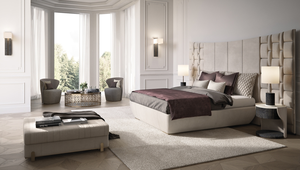 Muebles de Dormitorio de Lujo MR, Cama de Acero Inoxidable Dorado, Cabecera Extensible, Estructura de Cama de Cuero, Tamaño King y Queen - Product Image 2