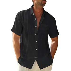 Chemise Homme Manches Courtes en Coton et Lin, Décoration Plissée Tendance Jeunesse, Motif à Pois Décontracté, Vente en Gros Usine, Fourniture ODM - Product Image 1
