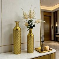 Juego de Jarrones Grandes de Hierro Dorado Estilo Europeo Retro, Hechos a Mano, con Textura de Diamante, Ecológicos, Resistentes al Óxido, para Arreglos Florales