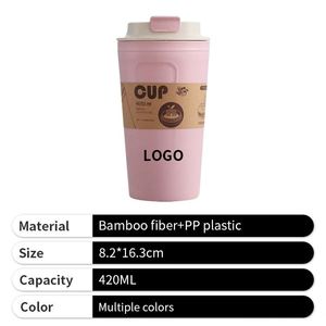 Gobelet à café en plastique personnalisé, fibre de bambou, couleur rose, réutilisable, portable, tasse à café pour étudiants avec couvercle - Product Image 4