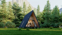 Kit de maison modulaire en structure acier triangulaire de conception moderne et luxueuse, couleur bois, pour habitation