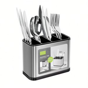 Contenitore per posate in acciaio inox 80x60x130mm con scomparto per la conservazione in cucina - Product Image 2