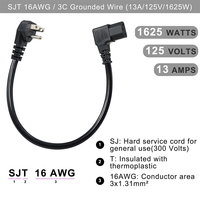 Kabel Daya Bersudut NEMA 5-15P ke IEC 60320 C13 125V Berpembumian Tiga Konduktor Bersertifikasi ETL Panjang Kustom Hitam