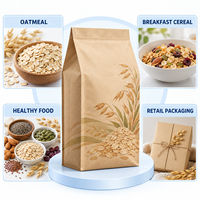 Sachet personnalisé en papier kraft sans fenêtre, scellé sur huit côtés, avec valve, pour l'avoine, destiné à la vente au détail et en gros