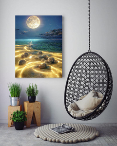 Golden Sea Beach Moon Night Landscapes DIY Diamond Painting <strong>Round</strong> Drill 35x45cm Eco <strong>Canvas</strong> Printed Fabric Kits for Adults - Product Image 2