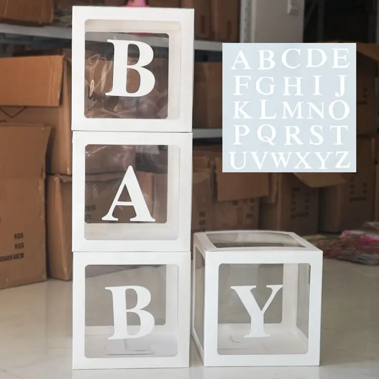 Kotak Balon Bening Transparan Besar dengan Huruf untuk Bayi Balok Shower Bayi untuk Huruf Pesta Stiker Huruf