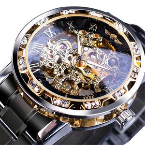Manual Mechanical Wristwatch <b>WINNER</b> 614 With Diamond Dial and Steel Band Hollowed Out Bottom Men's Mechanical <b>Watch</b> - Product Image 5