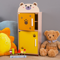 Jeu de cuisine et de réfrigérateur pour enfants en bois, à base d'eau et sans odeur, sur le thème de l'ours mignon, avec son et lumière