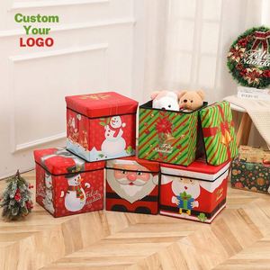Foldable <b>Christmas</b> Storage Waterproof Dustproof Cartoon Ottoman Cube Toy <b>Box</b> Kids Holiday Gift Organizer - Product Image 1