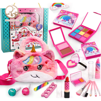 Ensemble de cosmétiques mignons pour enfants Kit de maquillage pour filles avec sac de maquillage et jupe en plastique sûrs et non toxiques pour bébé et enfants