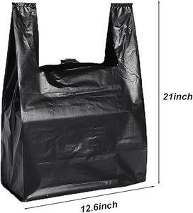 Bolsas de Plástico Negras para Camisetas Huamaohengchun, Paquete de 100, 12.6'' x 6.5'' x 21'', Bolsa Negra para Compras, Hogar, Supermercado, Restaurante - Product Image 3