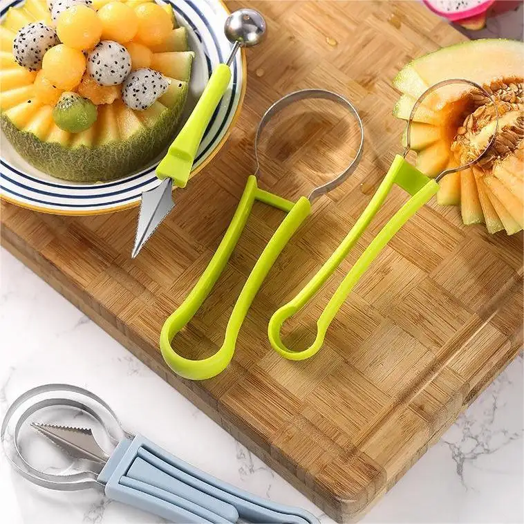 مجموعة أدوات فاكهة 3 في 1، مجموعة حفار الفواكه، أدوات الفواكه والخضروات من الفولاذ المقاوم للصدأ، قطاعة مطبخ