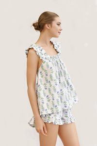 Set <span class=keywords><strong>estivo</strong></span> da <span class=keywords><strong>donna</strong></span> 2 pezzi con volant stampato e pantaloncini Casual Set di <span class=keywords><strong>pigiama</strong></span> in <span class=keywords><strong>cotone</strong></span> - Product Image 4