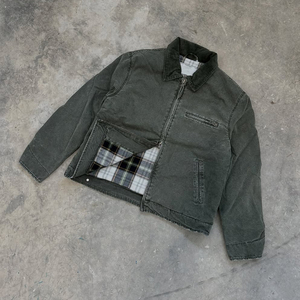Custom <strong>Canvas</strong> <strong>Jacket</strong> <strong>Men</strong> Vintage Washed Distressed Loose Square Fit Check Plaid Flannel Lining Zip up Workwear <strong>Jacket</strong> for Winter - Product Image 2