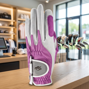 Gant de golf premium pour femme, main gauche, en cuir véritable, à doigts complets, respirant, perforé, avec compartiment pour stylo, idéal pour le parcours - Product Image 2