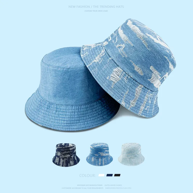 Topi Nelayan Kosong 60 Cm Pria Ramping, Topi Ember Denim Bordir Unisex Taman Mendaki Pancing untuk Pria dan Wanita