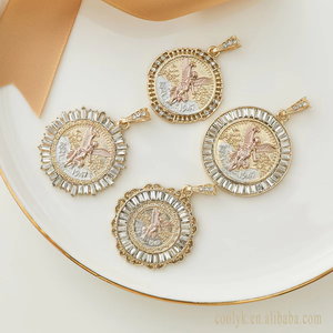 Colgante de diseño, collar de moneda mexicana de 50 pesos, colgante de oro con cristal alrededor de colgantes religiosos simples, aleación de cobre AP148 - Product Image 1