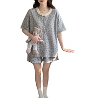Sweethoney – pyjama en coton biologique pour femmes, respirant, avec coussinets de poitrine, short à manches courtes en dentelle, pyjama décontracté, été