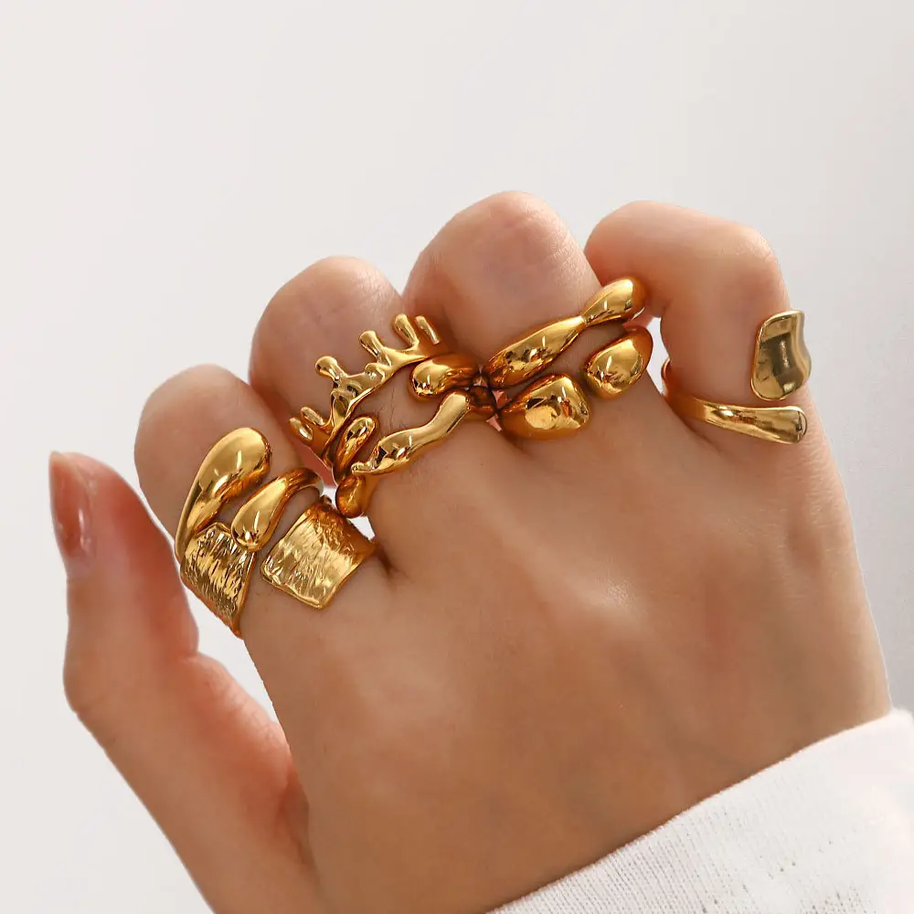 Ajustável 18k Gold Plated Knuckle Rings Expansível Anéis Jóias Mulheres Aço Inoxidável Mix Lot Atacado