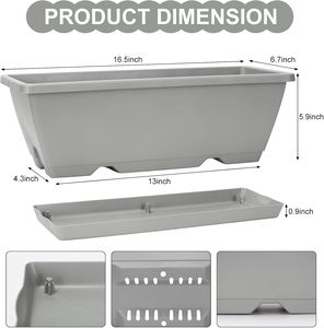 Jardinières de balcon de haute qualité avec plateaux, grands pots carrés <span class=keywords><strong>en</strong></span> plastique pour fleurs et légumes d'extérieur - Product Image 5